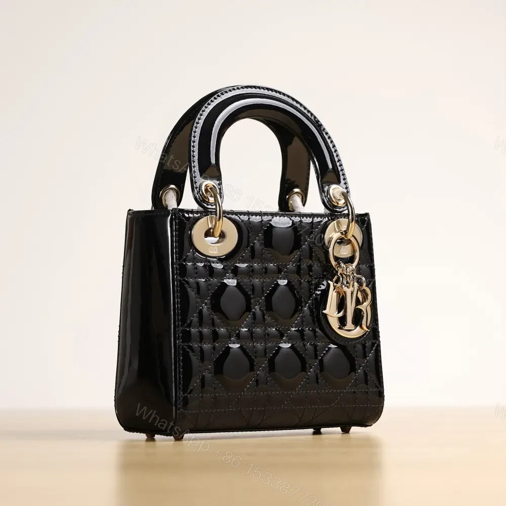 View 3 of 高仿Dior*Lady系列M0505M900黑色漆皮三格單肩包Mini免檢版