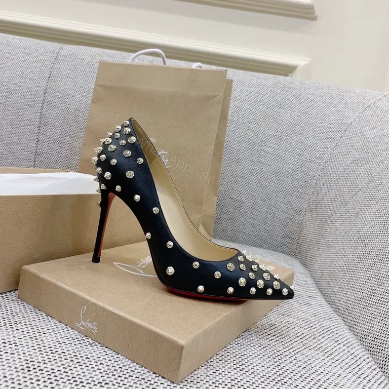 View 3 of Statement Studded Heels: Pointed Toe, Black Leather, Lux Edge Heels