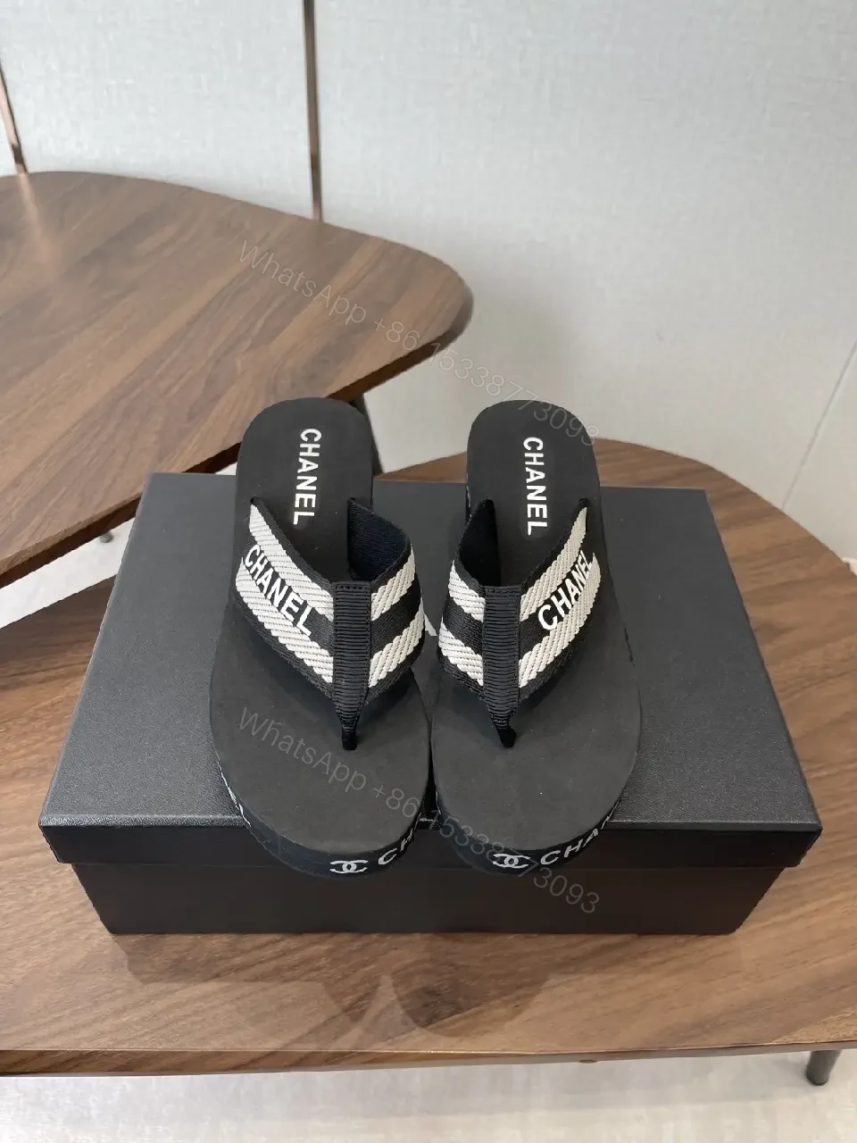 View 5 of Chic Black Foam Sandals with Signature Logo Straps
