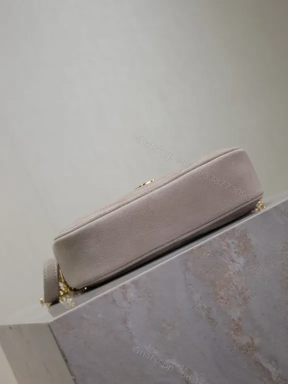 View 8 of Chic Quilted Lilac Bag: Suede, Gold-YSL Emblem, Day-to-Night
