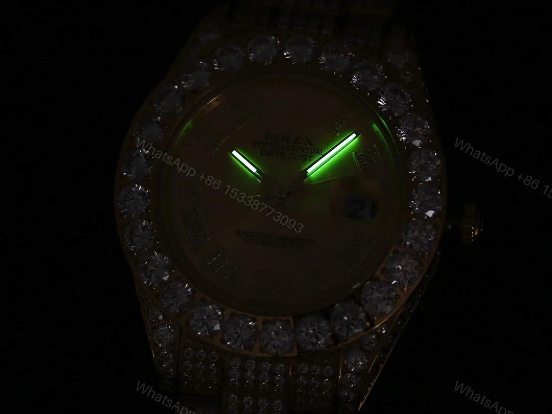 View 4 of Rolex Day-Date Gold Champagne Iced Replica 42MM Premium Full Gold Bracelet Champagne Dial Edition RG-ROLEX-DD-GOLD-CHAMP-ICED-FULL-42