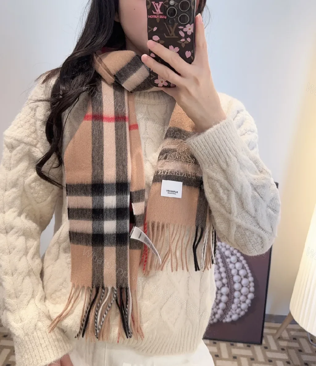 View 5 of Camel Check Scarf — Premium Knit, Fringed Edges, Timeless Luxury