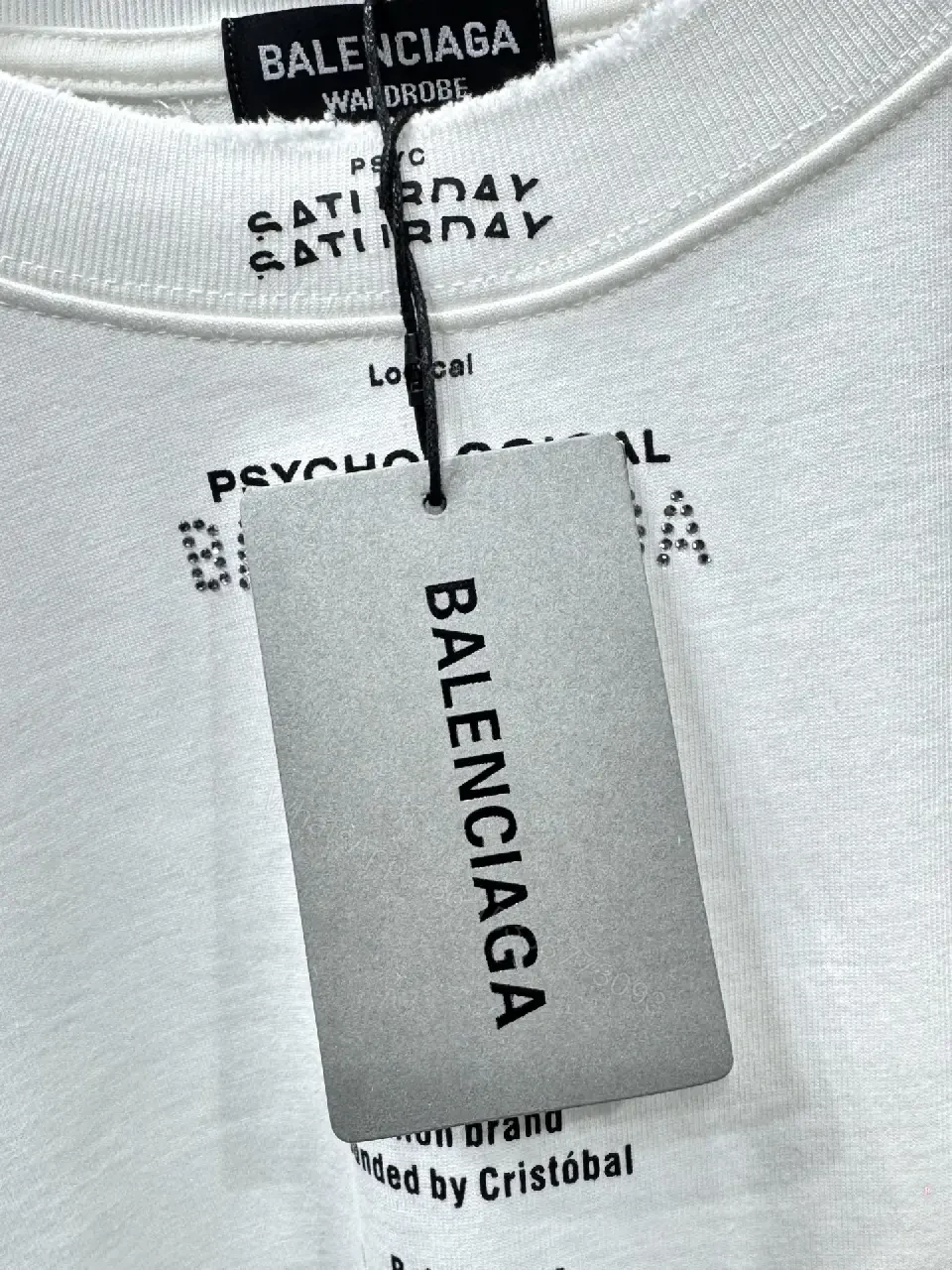 View 11 of White Cotton Crew-Neck T-shirt: Psychological Balenciaga Print