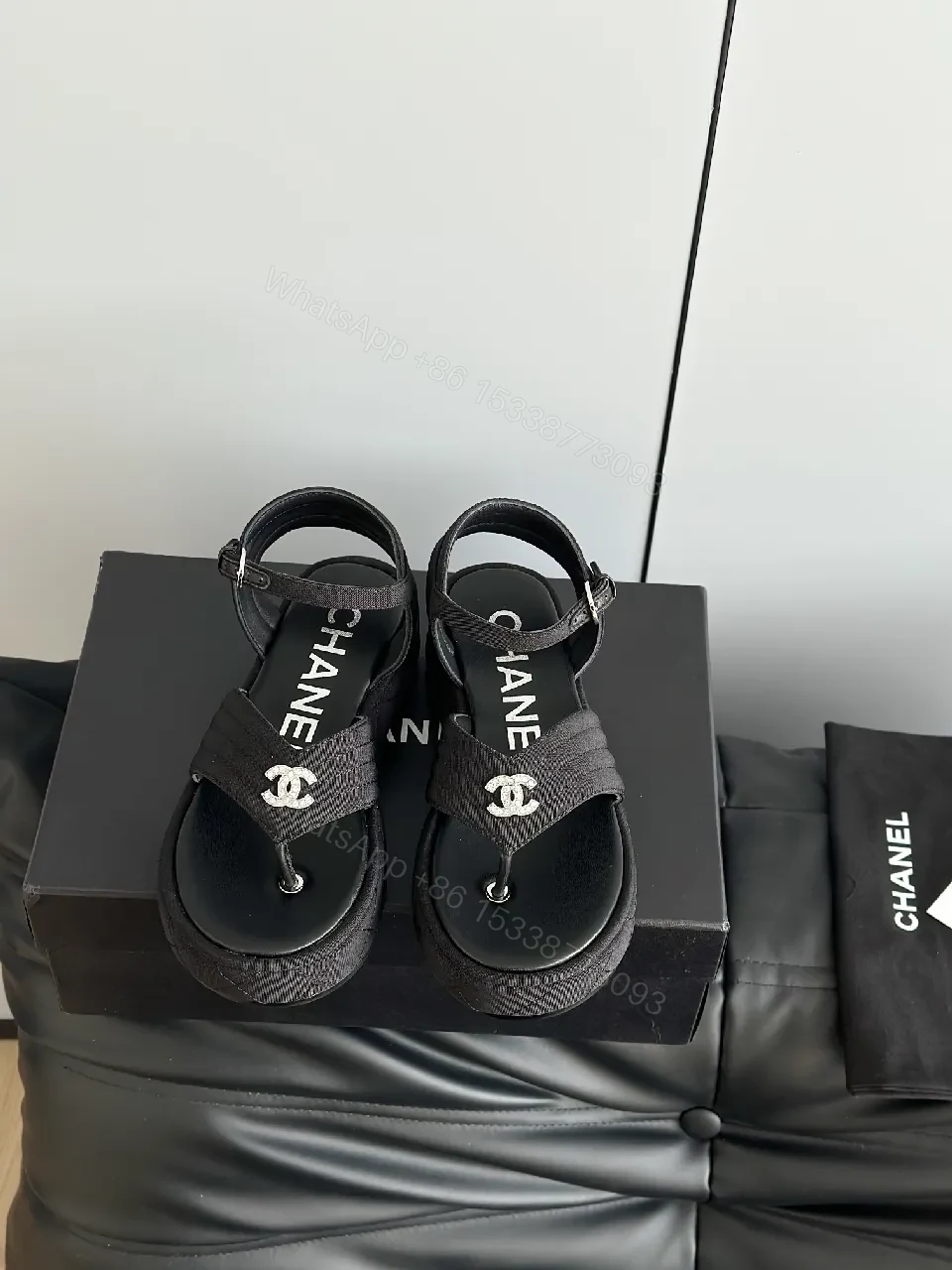 Lux Black Sandals • Textured Upper • Logo Strap Luxe Comfort — view 1