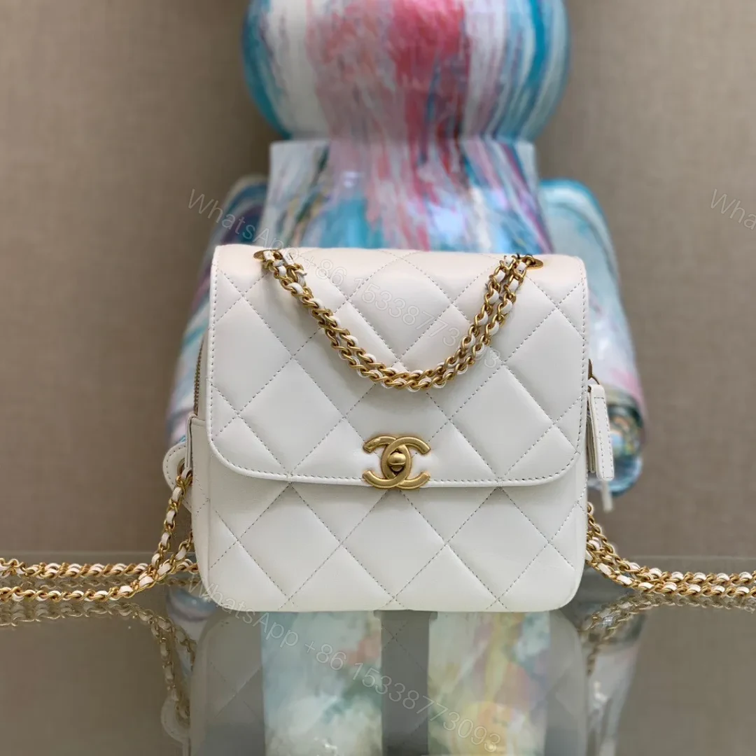 Chanel Mini Backpack Replica 11 Milk White With Gold Lock 18x20x11.5cm — view 1