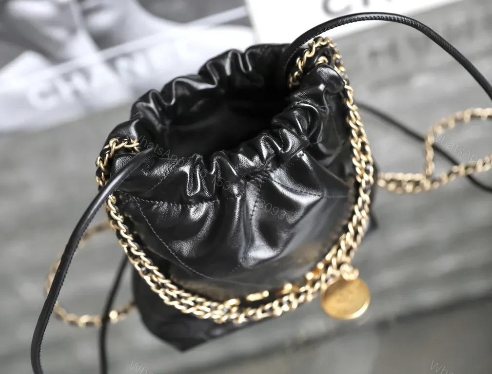 View 9 of Chanel-Inspired Black Leather Crossbody: Luxe Chain Detail