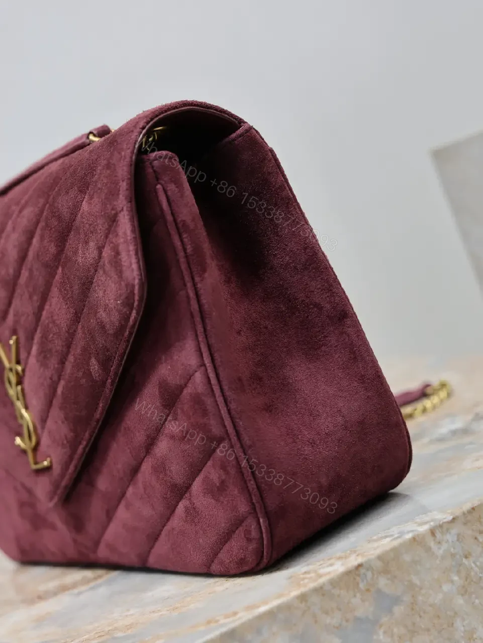 View 3 of Burgundy Quilted Velvet Satchel - Structured Luxury Bag