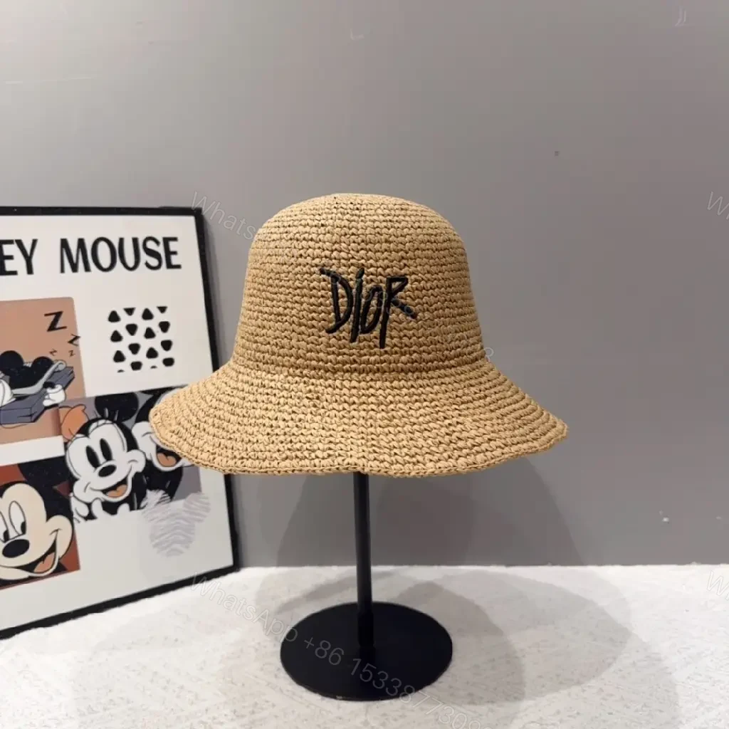 View 6 of Chic Straw Bucket Hat – Embroidered Logo, Breathable Style