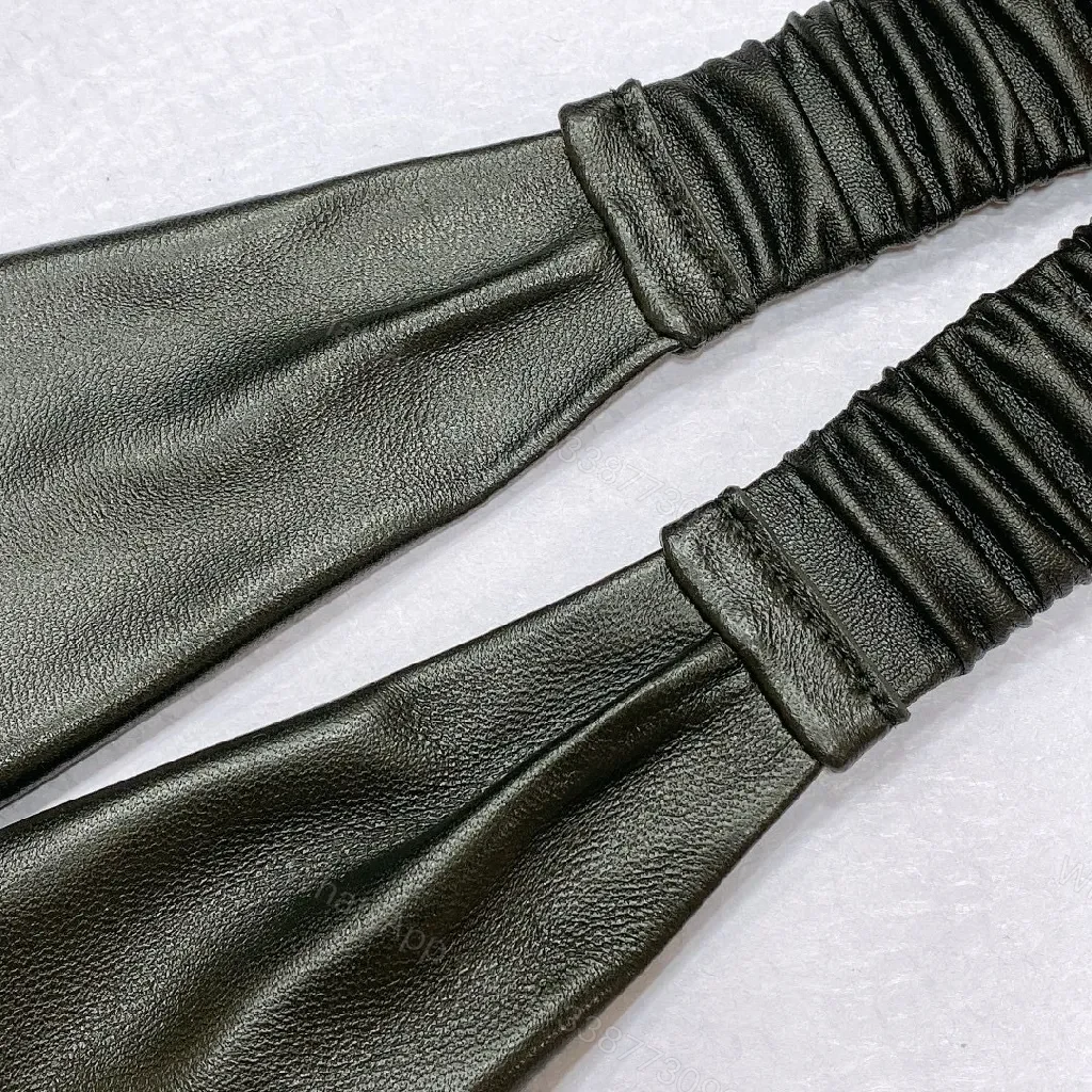 View 5 of Leather-Accent Headband with Gold Logo, Luxe Gathered Style