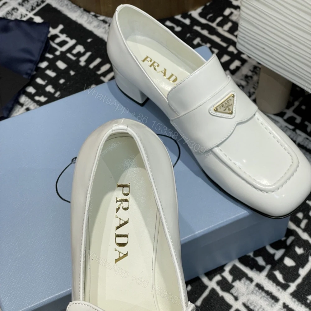 View 7 of 高仿Prada*1D831N方頭套腳樂福鞋3.5CM漆皮白色免檢版