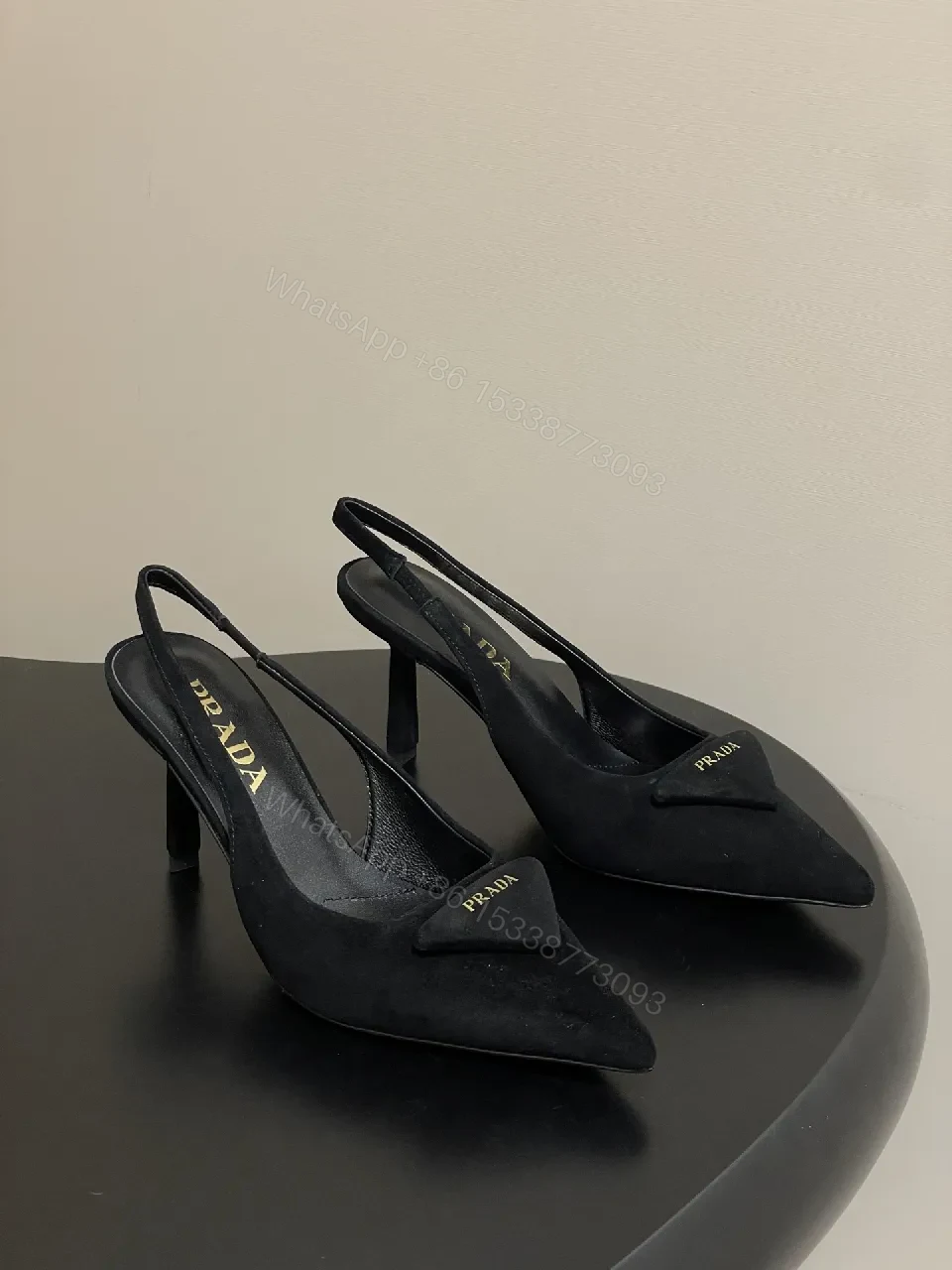 Black Suede Pointed-Toe Slingback Heels, Luxe Minimalist Style — view 1