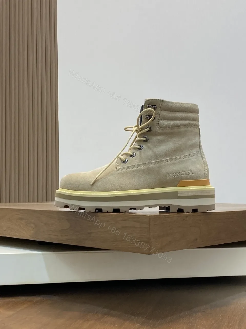 View 7 of Beige Suede High-Top Boots with Rugged Sole - Modern Comfort
