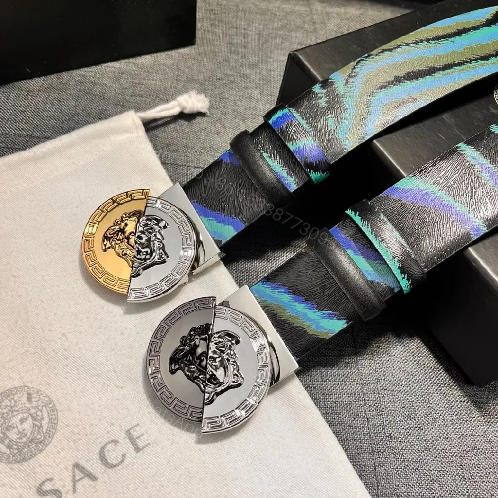 View 7 of Bold Striped Belt: Zebra Texture, Medusa Buckle, Unisex Accessory