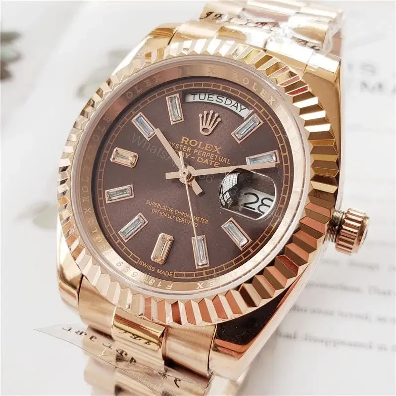 View 4 of Replica Rolex Day-Date Rose Gold Chocolate Diamond Dial & Fluted Bezel President Bracelet 228235