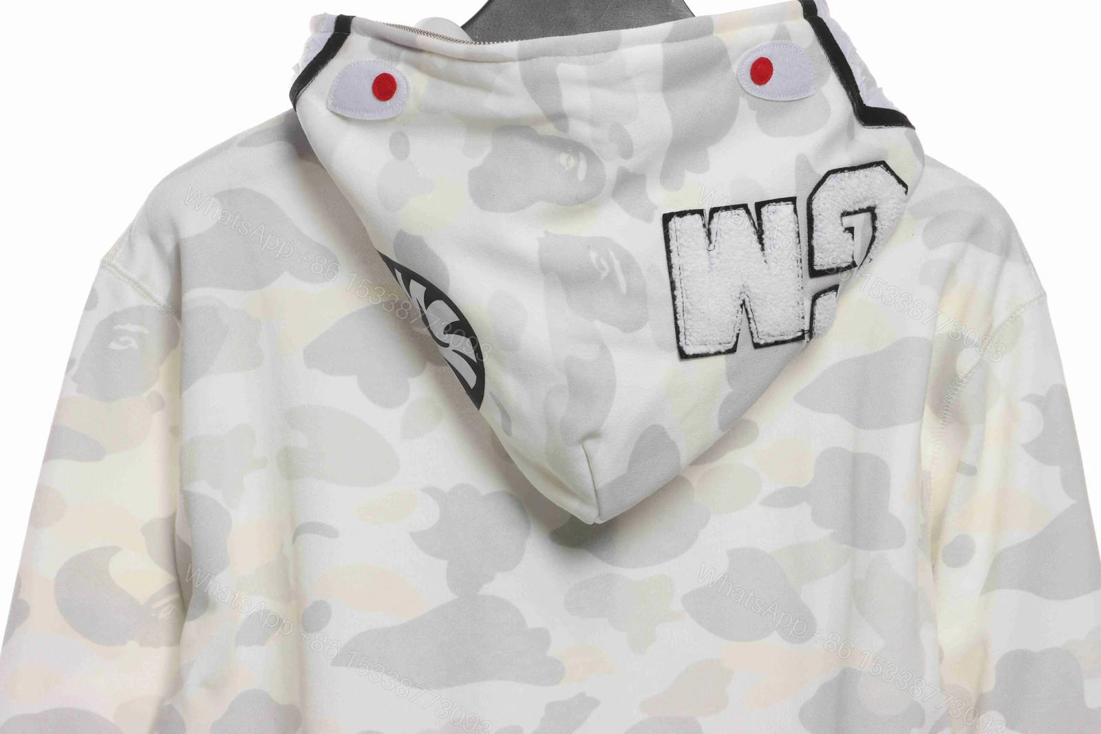 View 4 of BAPE classic black and white camouflage patchwork luminous hoodie White
