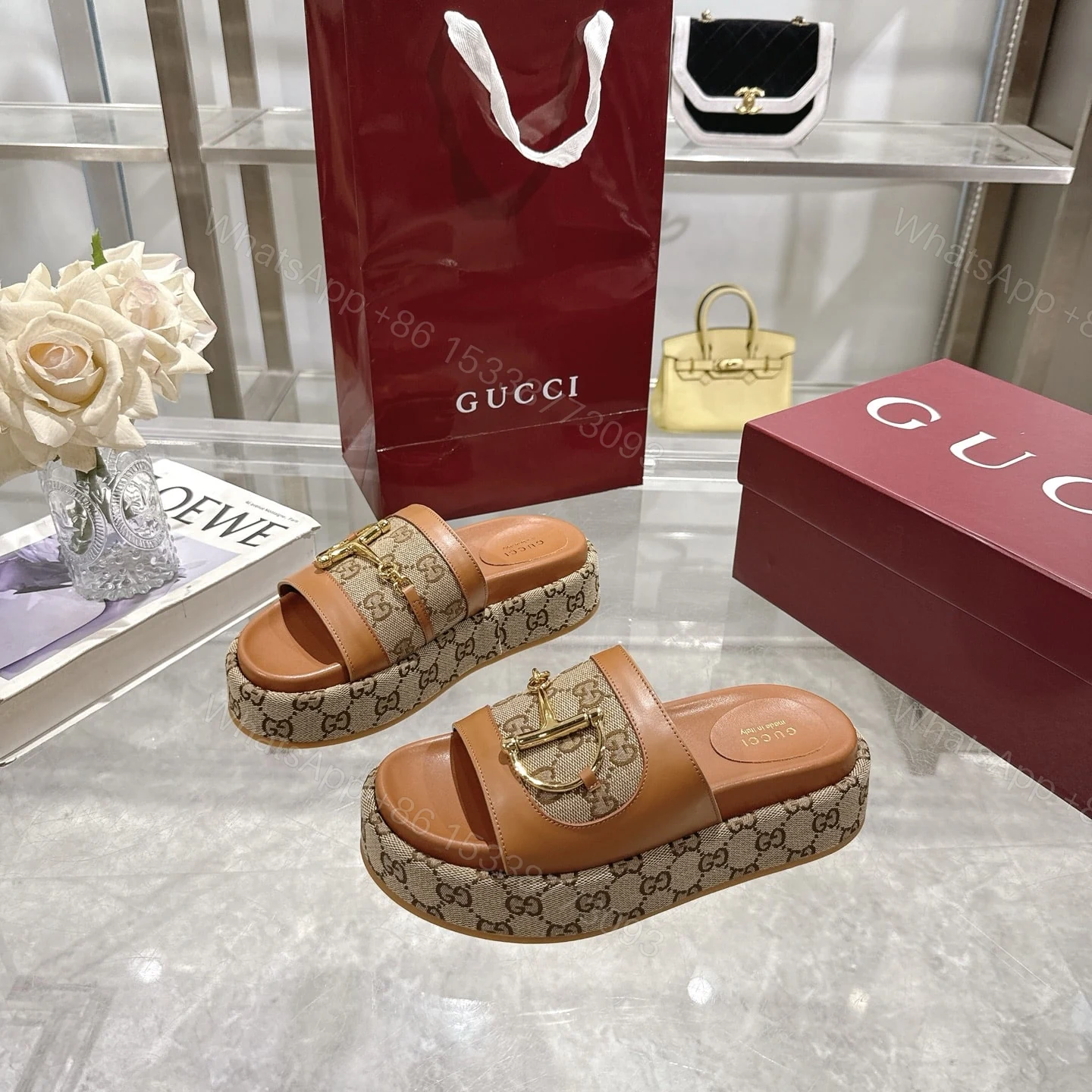 View 4 of GUCCI WOMEN’S PLATFORM SLIDES WITH HORSEBIT BROWN
