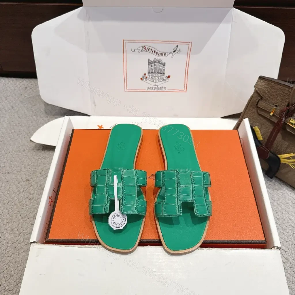 View 3 of Vivid Green Leather Slide: Luxe Comfort, Everyday Chic