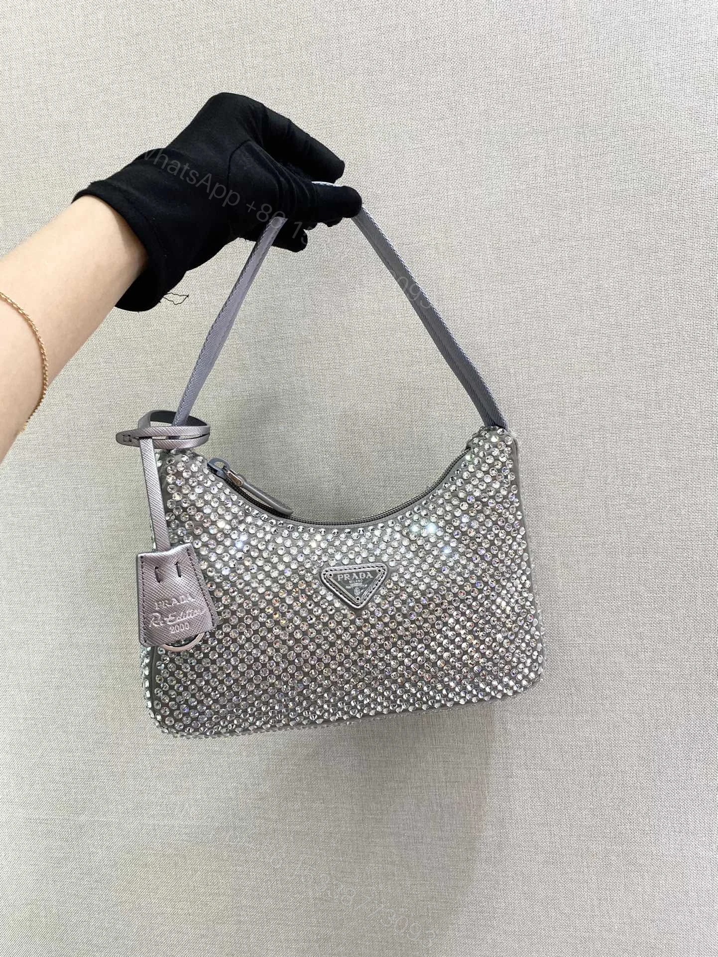 View 2 of SPARKLING HOBO BAG 23 IN SILVER NYLON ATTACHED FULLY CRYSTALS