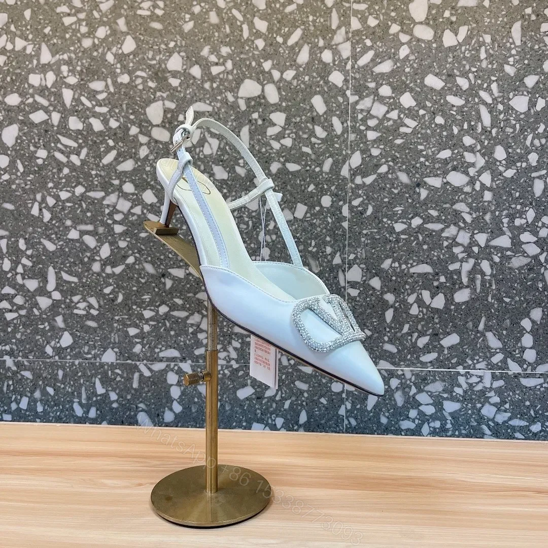 View 5 of Valentino Women White Leather Pointed Slingback Pumps