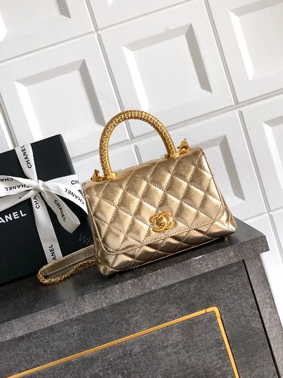 Quilted Metallic Top-Handle Bag: Signature Charm — view 1