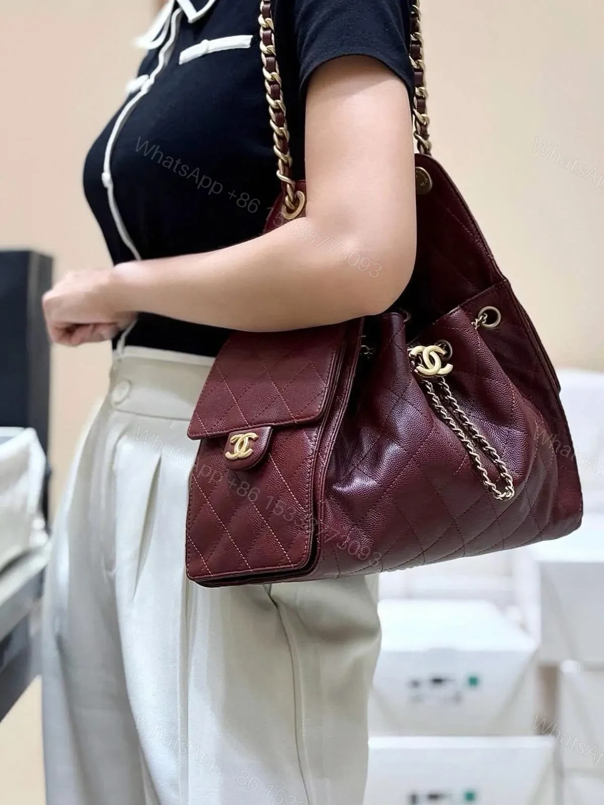 View 3 of Chanel 25 Small Burgundy Gold Hardware