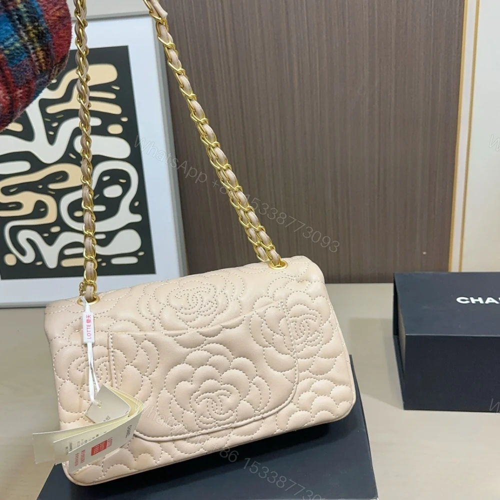View 5 of Chanel Flap Bag With Camellia Flower Chain Beige 26Cm