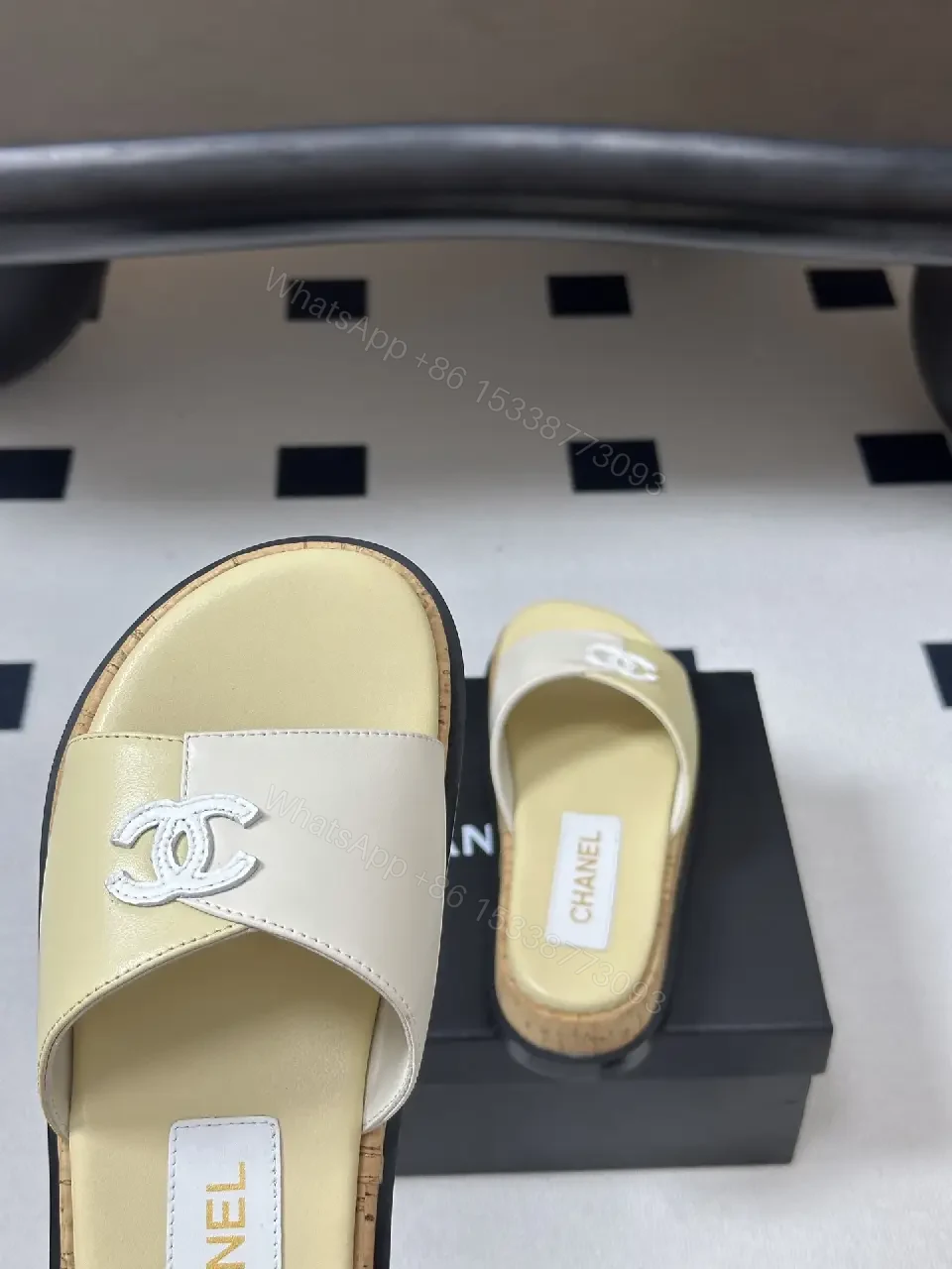 View 6 of Beige Leather Chanel-Logo Espadrille Sandals