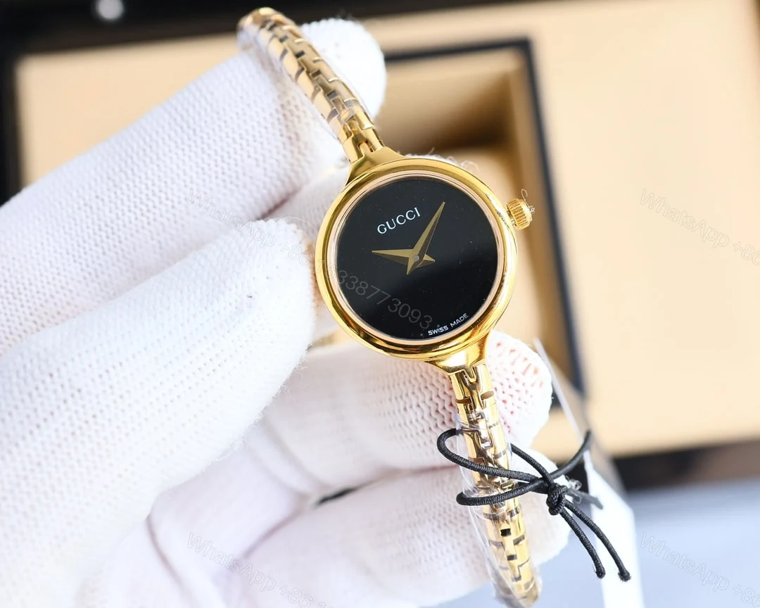 View 4 of Gucci Ladies Watch Round Case With Slim Dial Gold In Black 22Mm