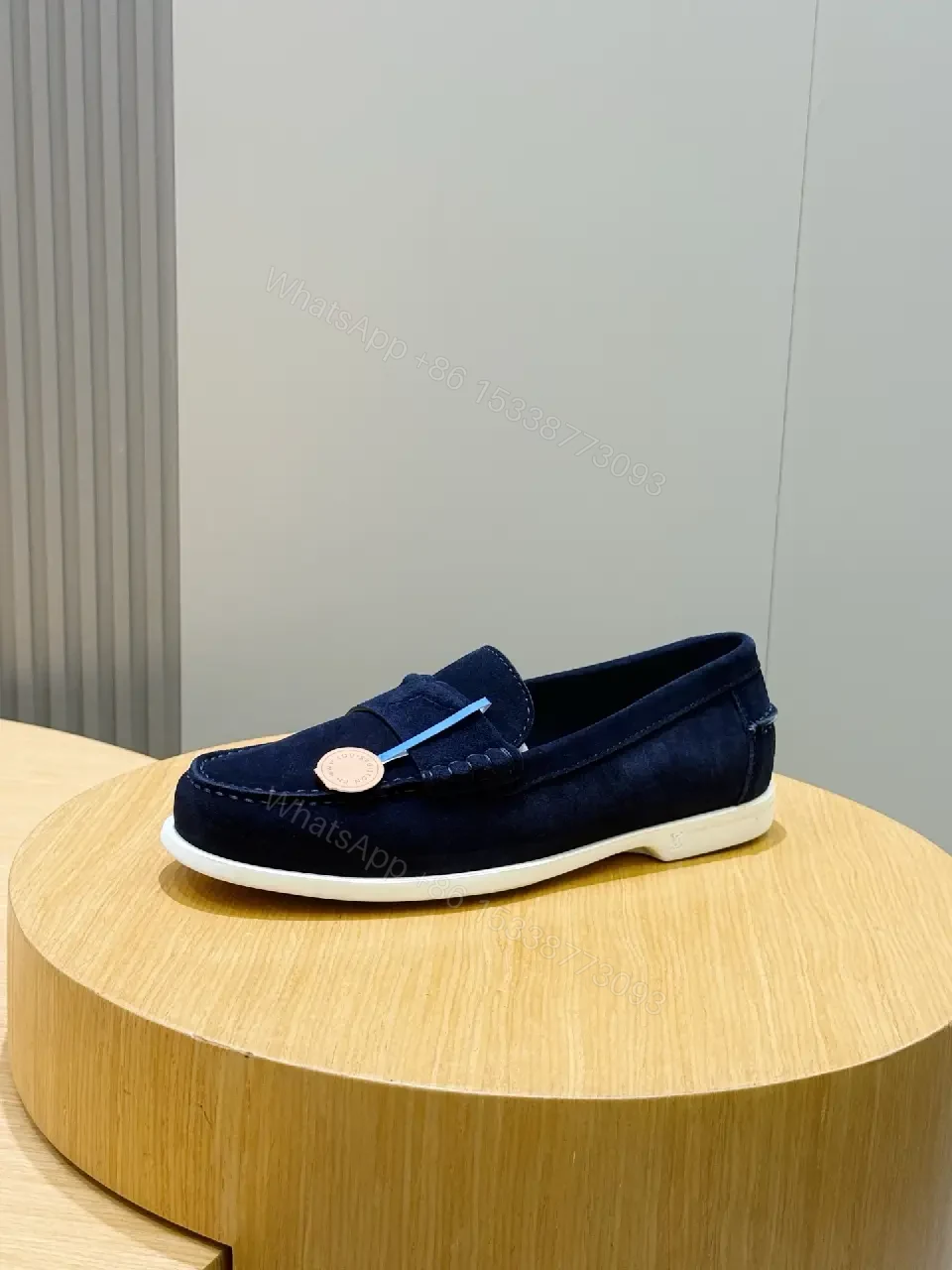 View 2 of Navy suede loafers with white sole for luxury everyday wear