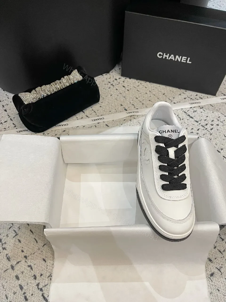 View 5 of White Leather Low-Top Sneakers with Luxe Detailing