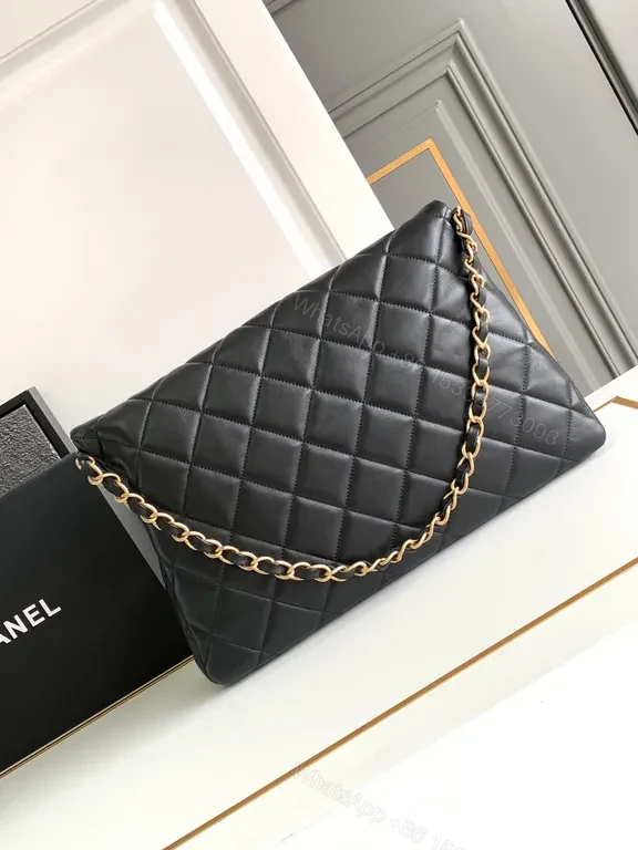 View 4 of Chic Quilted Black Shoulder Bag with Gold Chain Strap