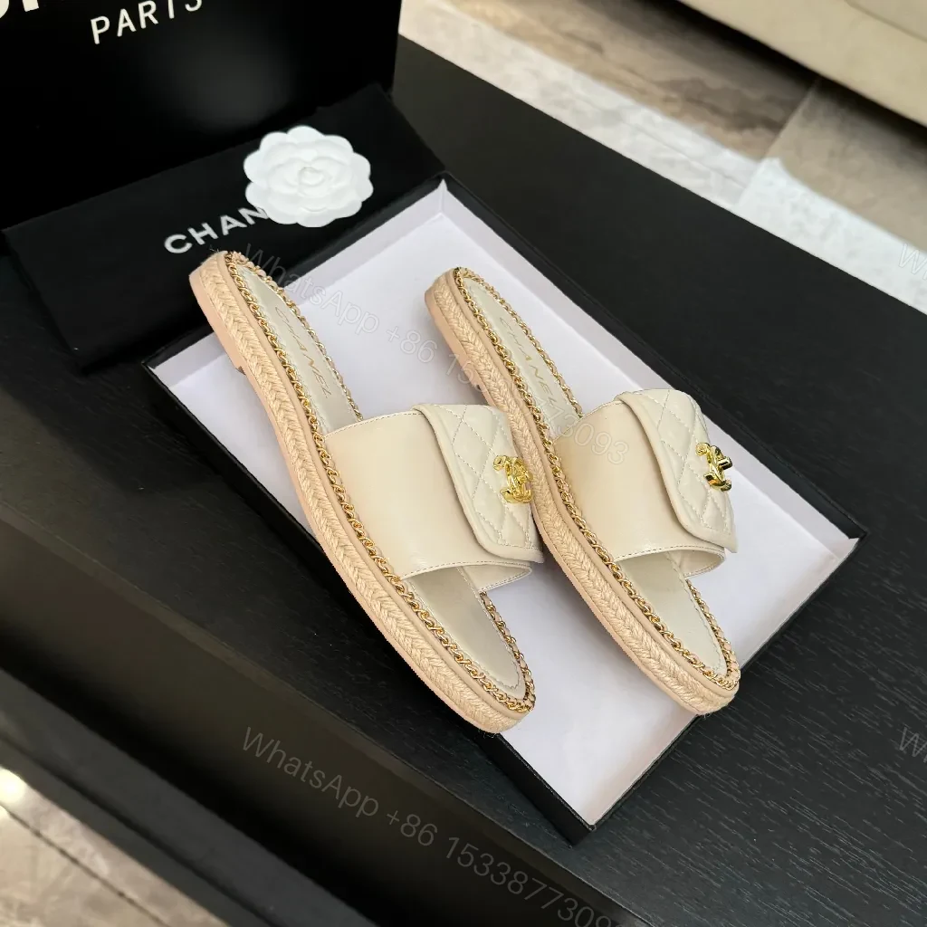 View 8 of Quilted Leather Slides: Gold Logo, Luxe Casual Comfort