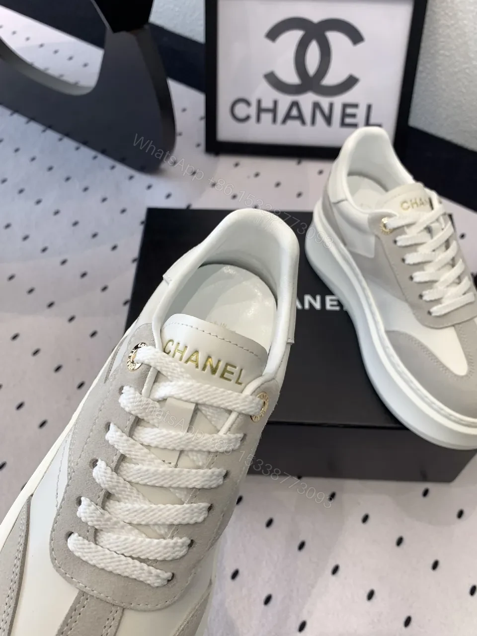 View 7 of White & Grey Luxe Leather High-Tops: Subtle Branding Sneakers