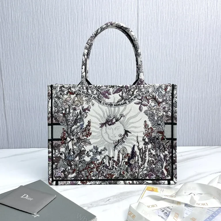 View 7 of Lux Floral Jacquard Tote - Diamond Logo Stripe, Dior-style Luxury Tote