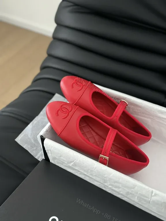 View 9 of Red Quilted Chanel Mary-Jane Flats with Interlocking CC | Luxe Comfort
