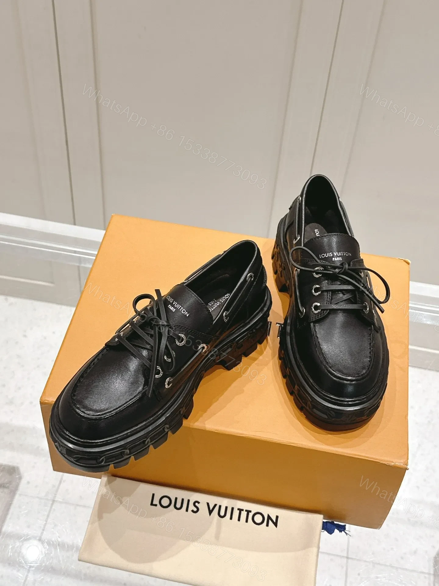 View 5 of LV Women Black Leather Chunky Loafers