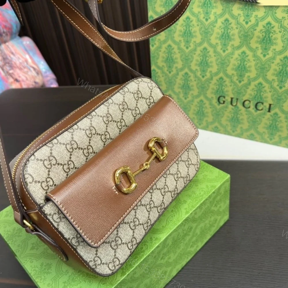 View 4 of Gucci Horsebit 1955 Small Shoulder Bag Beige Ebony GG Supreme Canvas 22Cm