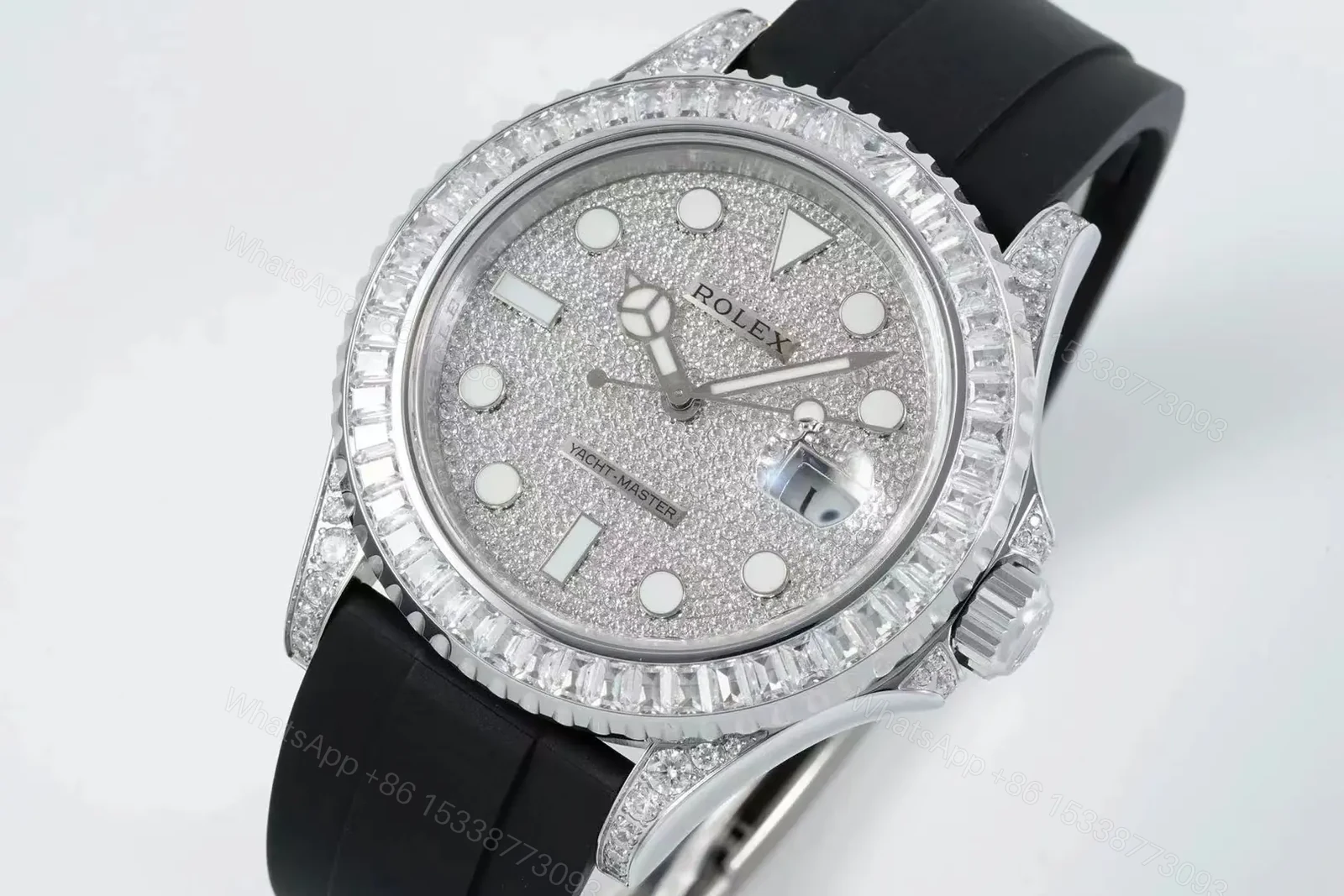 View 3 of C+ Factory Clean Factory Rolex Yacht-Master Diamond Silver Black Strap