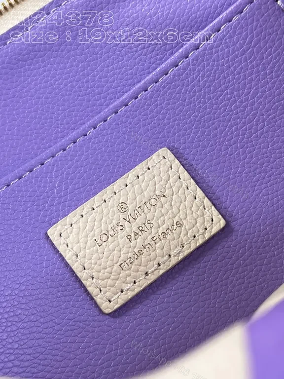 View 6 of Designer Monogram Pouch: Cream Pebble-Grain, Lavender LV-Inspired, Compact Luxury