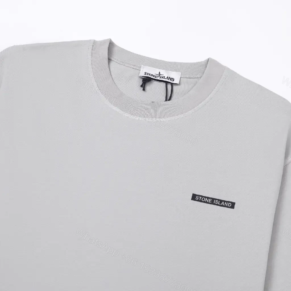 View 2 of Light Gray Cotton Tee Stone Island Logo Minimalist Style T-Shirt