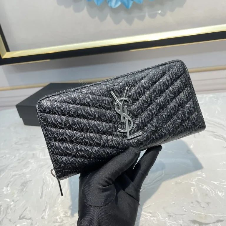 View 2 of Chevron-Quilted Leather Wallet with YSL Monogram â€“ Sleek Everyday Luxury