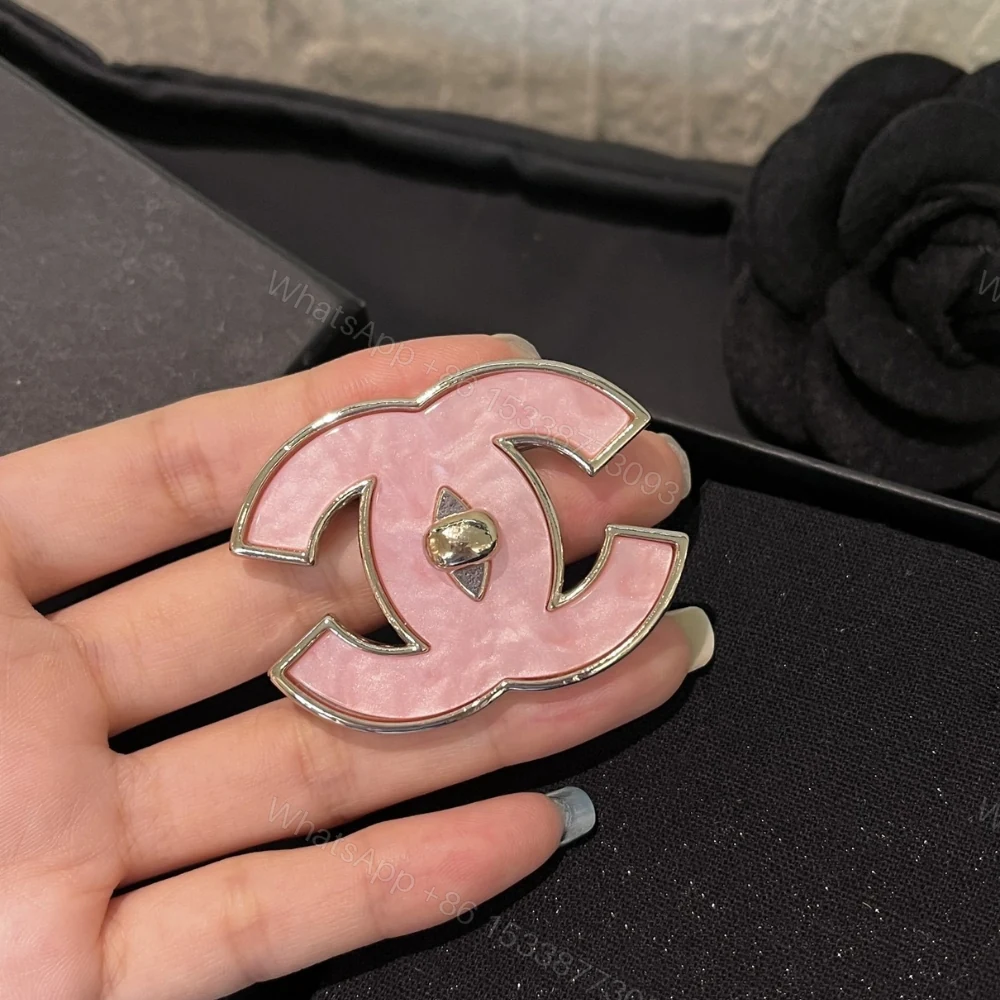 View 3 of Chanel Cc Logo Brooch In Pink Enamel With Gold Tone Hardware