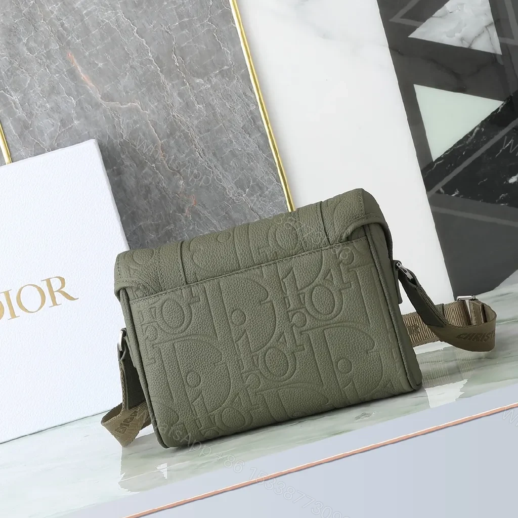 View 4 of Olive Green Compact Leather Messenger Bag with Monogram