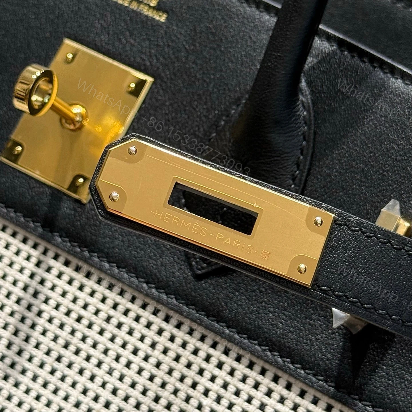 View 4 of HERMES BIRKIN 30CM IN BLACK SWIFT WHITE BLACK PLAID TOILE CANVAS