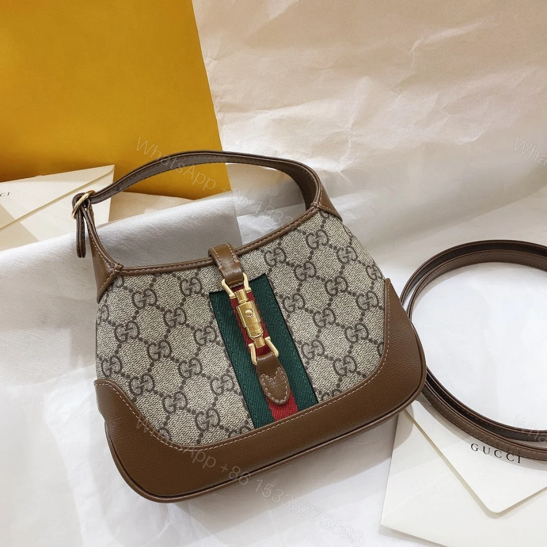 View 2 of JACKIE 1961 SMALL 28 SHOULDER BAG IN BEIGE CANVAS AND BROWN CALFSKIN