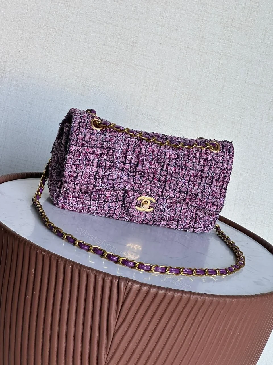 Design Purple Sequin Tweed Medium Classic Flap Bag Handbag Rare Cruise – Dubai Fashion LUX — view 1
