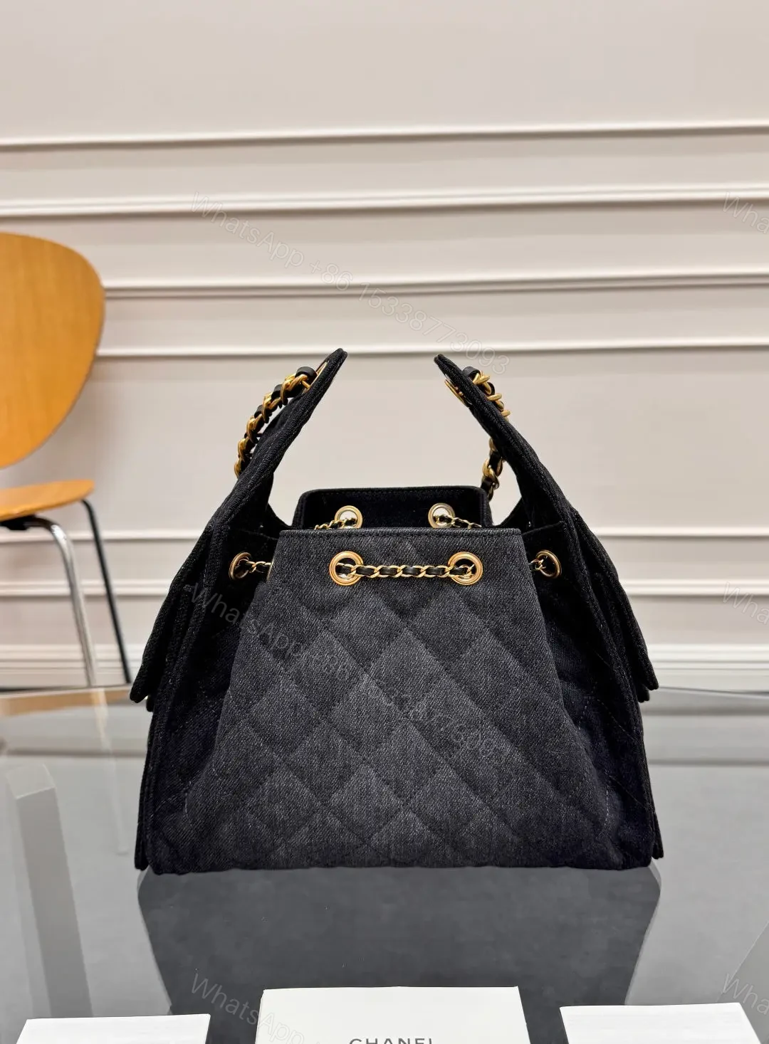 View 2 of CHANEL 25 Small IN BLACK-GRAY DENIM WITH GOLD HARDWARE