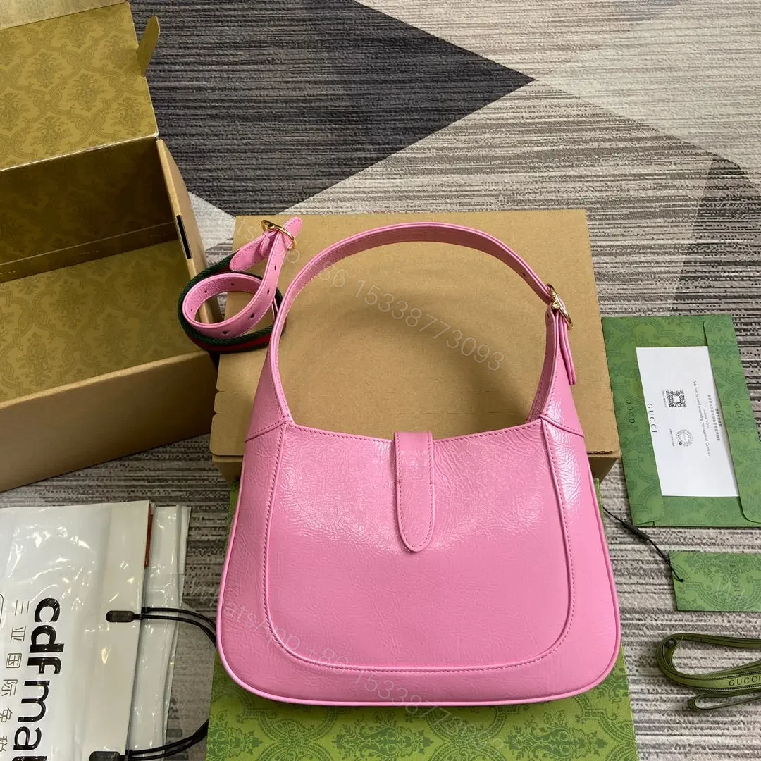 View 3 of JACKIE SMALL SHOULDER BAG 27 IN PINK CRACKED LACQUER GOLD HARDWARE