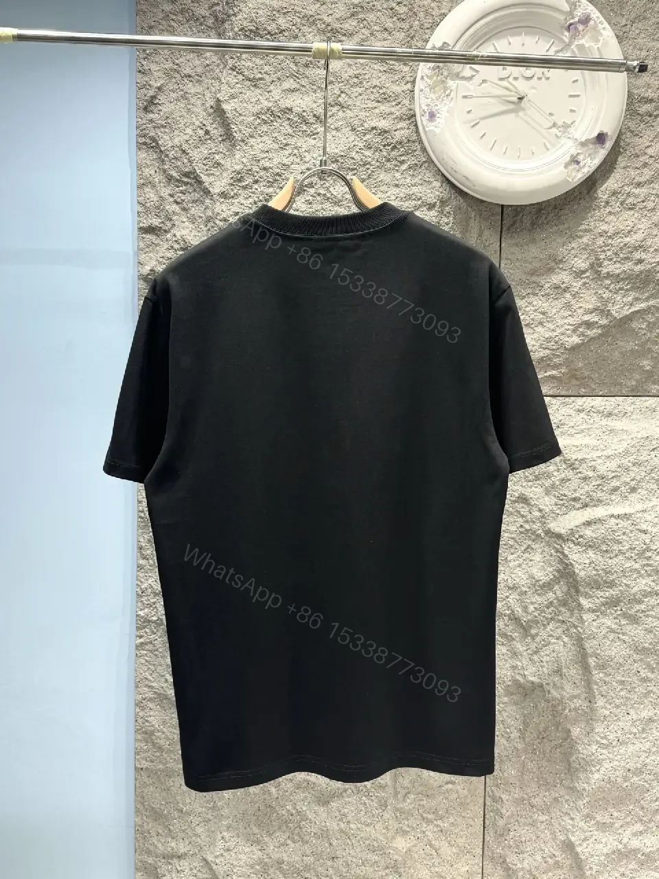 View 11 of Black Cotton Tee Dior Logo Embroidered Style T-Shirt