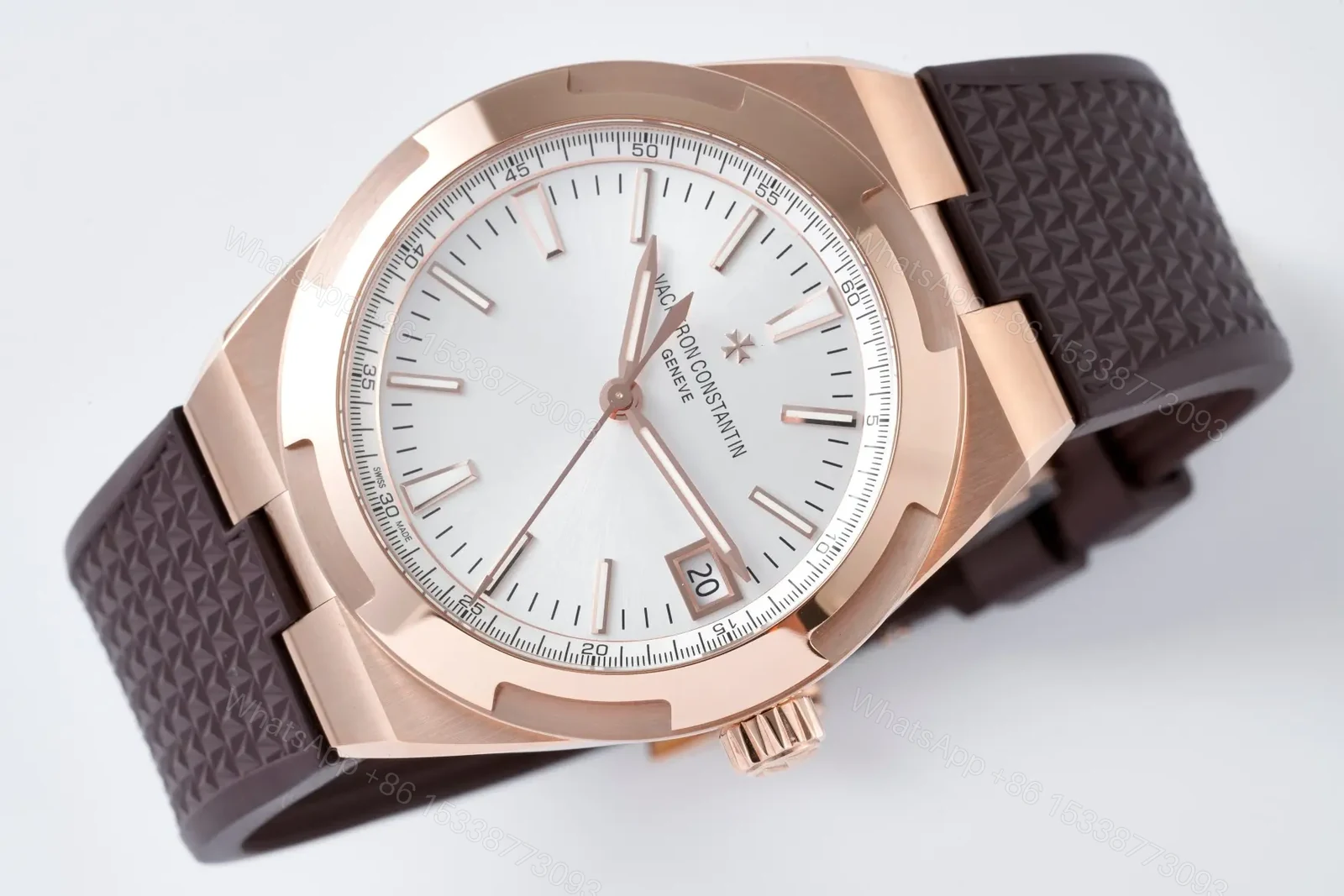 View 7 of GS Factory Vacheron Constantin Overseas 4500V Series Rose Gold Watch with Brown Rubber Strap – 41mm, Automatic, Date Display, Geneva Seal Certified